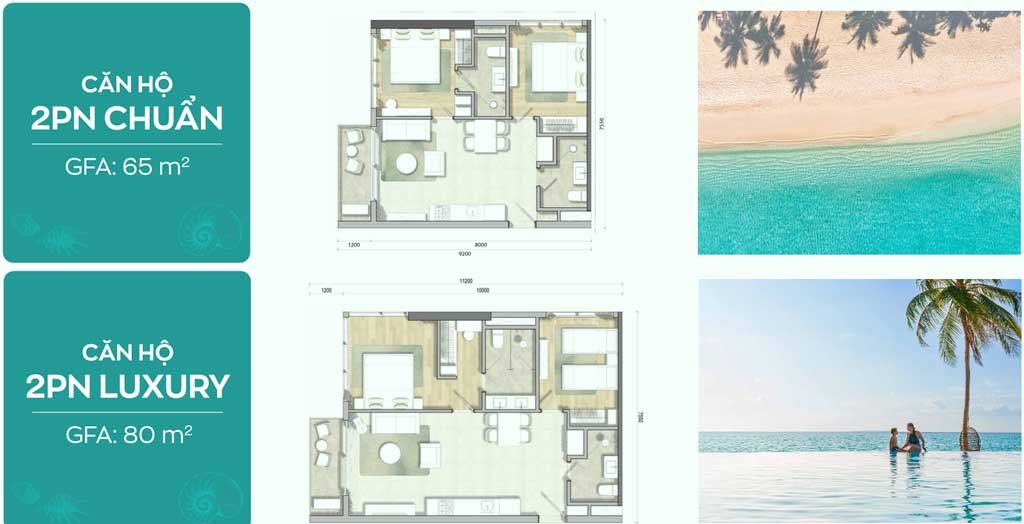 Mặt bằng căn hộ 2PN chuẩn và Luxury